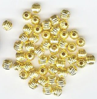 50 5mm Gold Plated Round Corrugated Metal Beads