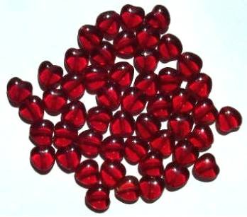 50 8mm Transparent Garnet Glass Heart Beads