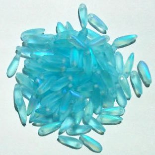 100 3x11mm Matte Transparent Aqua AB Dagger Beads