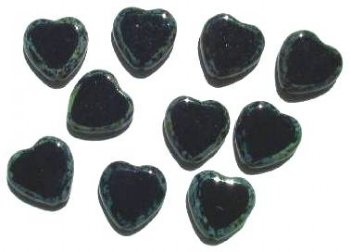 10 15mm Flat Cut Window Heart Beads Black w/ Speckled Edges