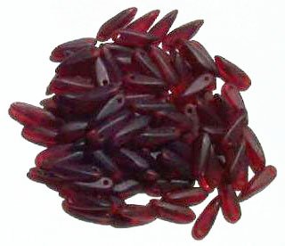 100 3x11mm Matte Transparent Garnet Dagger Beads