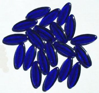 25 20x8mm Transparent Cobalt Long Flat Oval Beads