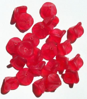 25 9mm Transparent Matte Red Three Petal Flower Drop Beads