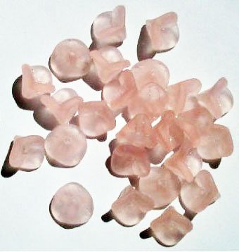 25 9mm Transparent Matte Rosaline Three Petal Flower Drop Beads
