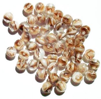 25 8mm Topaz, White, and Crystal Marble Round Glass Beads