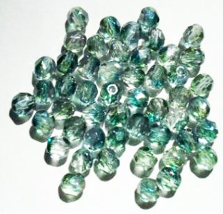 50 6mm Faceted Two Tone Crystal & Green Beads