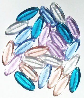 25 20x8mm Transparent Pastel Mix Long Flat Oval Beads