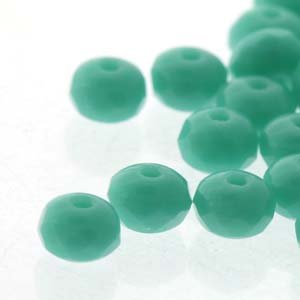 25, 6x9mm Opaque Turquoise Green Faceted Firepolish Donut Beads