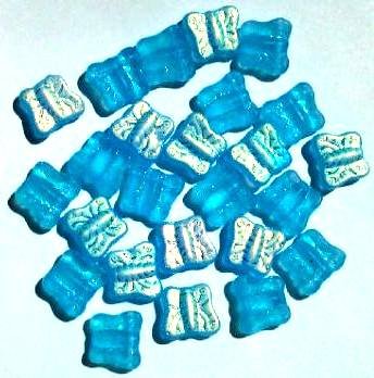 25 11mm Side Drilled Matte Aqua AB Butterfly Beads