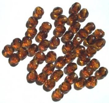 50 6mm Faceted Two Tone Topaz & Dark Topaz Firepolish Beads
