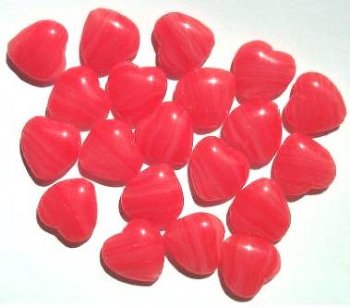 20 15mm Red with White Marble Glass Heart Beads
