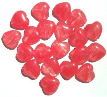 20 15mm Crystal Red Marble Glass Heart Beads