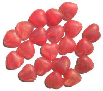 20 15mm Matte Crystal Red Marble Glass Heart Beads
