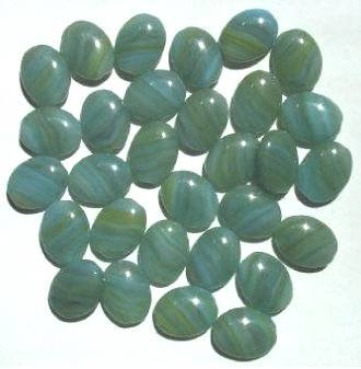 30 12x9mm Flat Oval Blue Grey with Green Marble