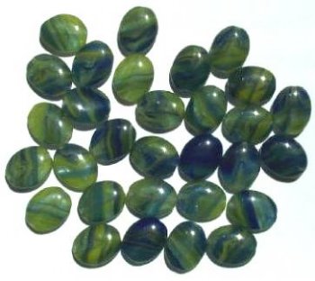 30 12x9mm Flat Oval Yellow with Blue Marble