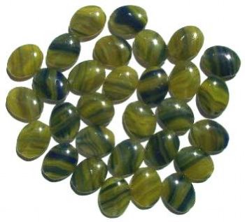 30 12x9mm Flat Oval Olive with Navy Marble
