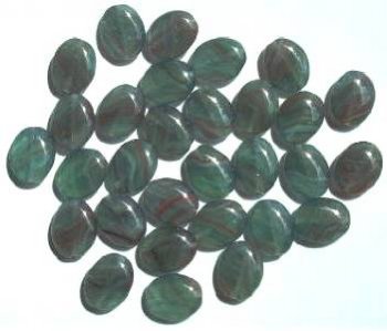 30 12x9mm Flat Oval Grey Green with Red & White Marble