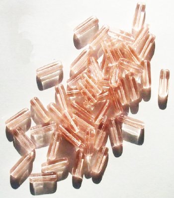 50 5x15mm Transparent Rosaline Glass Rectangle Beads