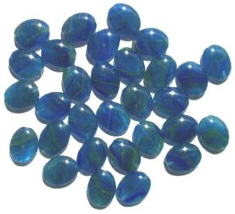 30 12x9mm Flat Oval Dark Blue with Yellow Marble