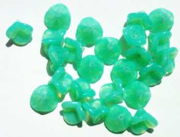25 9mm Milky Jadeite Opal Three Petal Flower Drop Beads