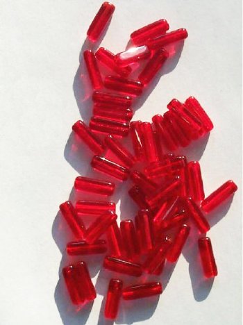 50 5x15mm Transparent Red Glass Rectangle Beads