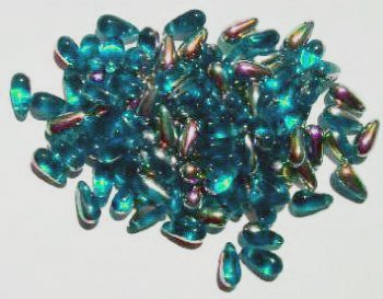 100 5x10mm Transparent Dark Teal Vitrail Drop Beads