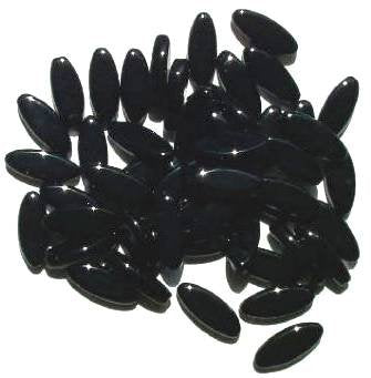 50 16x6mm Opaque Black Narrow Flat Oval Beads