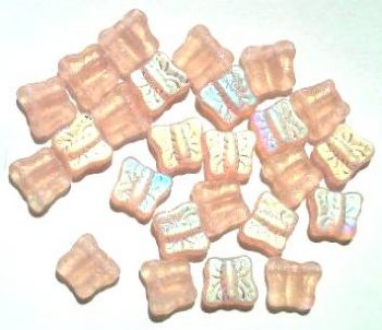 25 11mm Side Drilled Matte Pink AB Butterfly Beads