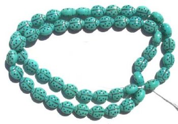 50 9mm Opaque Turquoise Ladybug Glass Beads