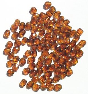100 4mm Faceted Two Tone Topaz & Dark Topaz Firepolish Beads