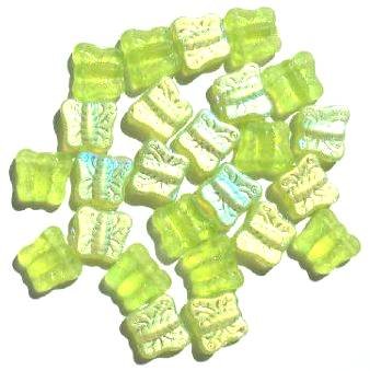 25 11mm Side Drilled Matte Green AB Butterfly Beads