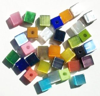 30 6mm Mixed Fiber Optic Cat Eye Cube Beads