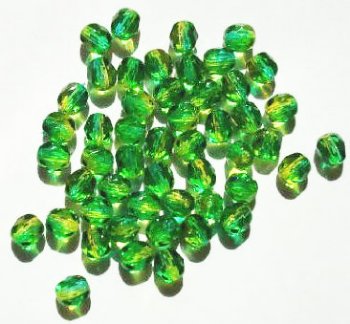 50 6mm Faceted Two Tone Yellow & Green Beads