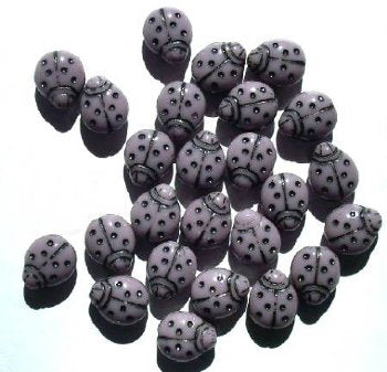25 14mm Opaque Lavender Ladybug Glass Beads