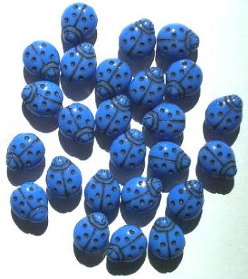 25 14mm Opaque Blue Ladybug Glass Beads