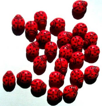25 14mm Opaque Red Ladybug Glass Beads