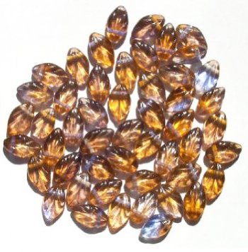 50 12mm Transparent Two Tone Rose & Light Sapphire Leaf Beads