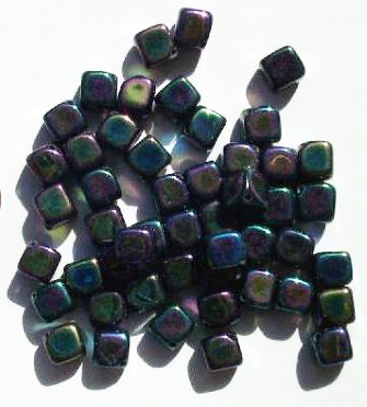 50 8mm Diagonal Hole Metallic Green AB Cube Beads
