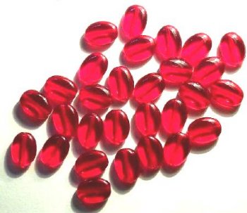 30 12mm Transparent Red Flat Oval Beads