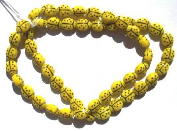 50 9mm Opaque Yellow Ladybug Glass Beads