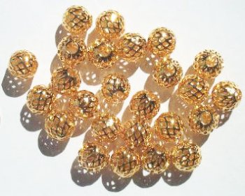 10 10mm Round Filigrae Gold Plated Metal Beads
