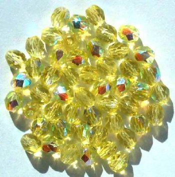 50 6mm Faceted Jonquil AB Firepolish Beads