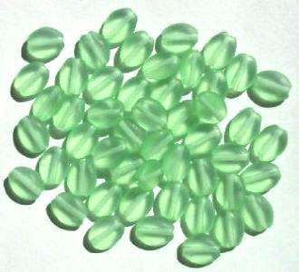 50 8x6mm Transparent Matte Light Green Flat Oval Glass Beads