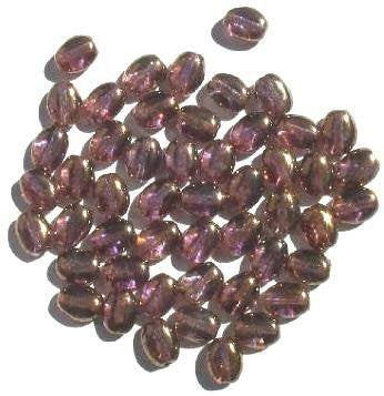 50 8x6mm Transparent Amethyst Bronze Lustre Flat Oval Glass Beads