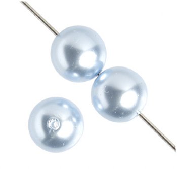 16 inch strand of 10mm Round Light Blue Glass Pearl Beads
