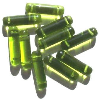 10 7x25mm Transparent Olive Two Hole Glass Spacer Beads