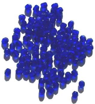 100, 4mm Faceted Transparent Cobalt Firepolish Beads