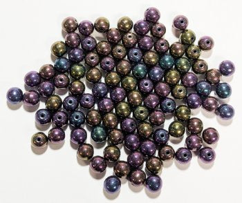 50 6mm Round Metallic Purple Iris Glass Beads