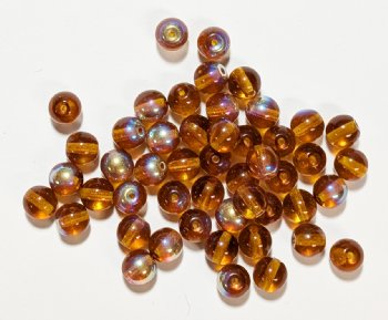 50 6mm Round Transparent Dark Topaz AB Glass Beads