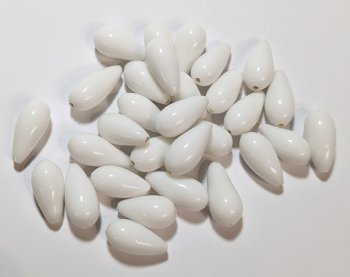 25, 15x8mm Opaque White Glass Drop Beads